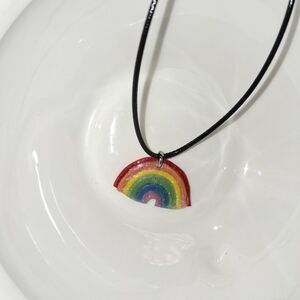 Rainbow Pendant Necklace with Black Cord